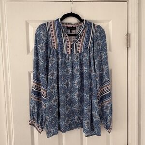 Lane Bryant Blue Paisley-Print Long-Sleeve Blouse